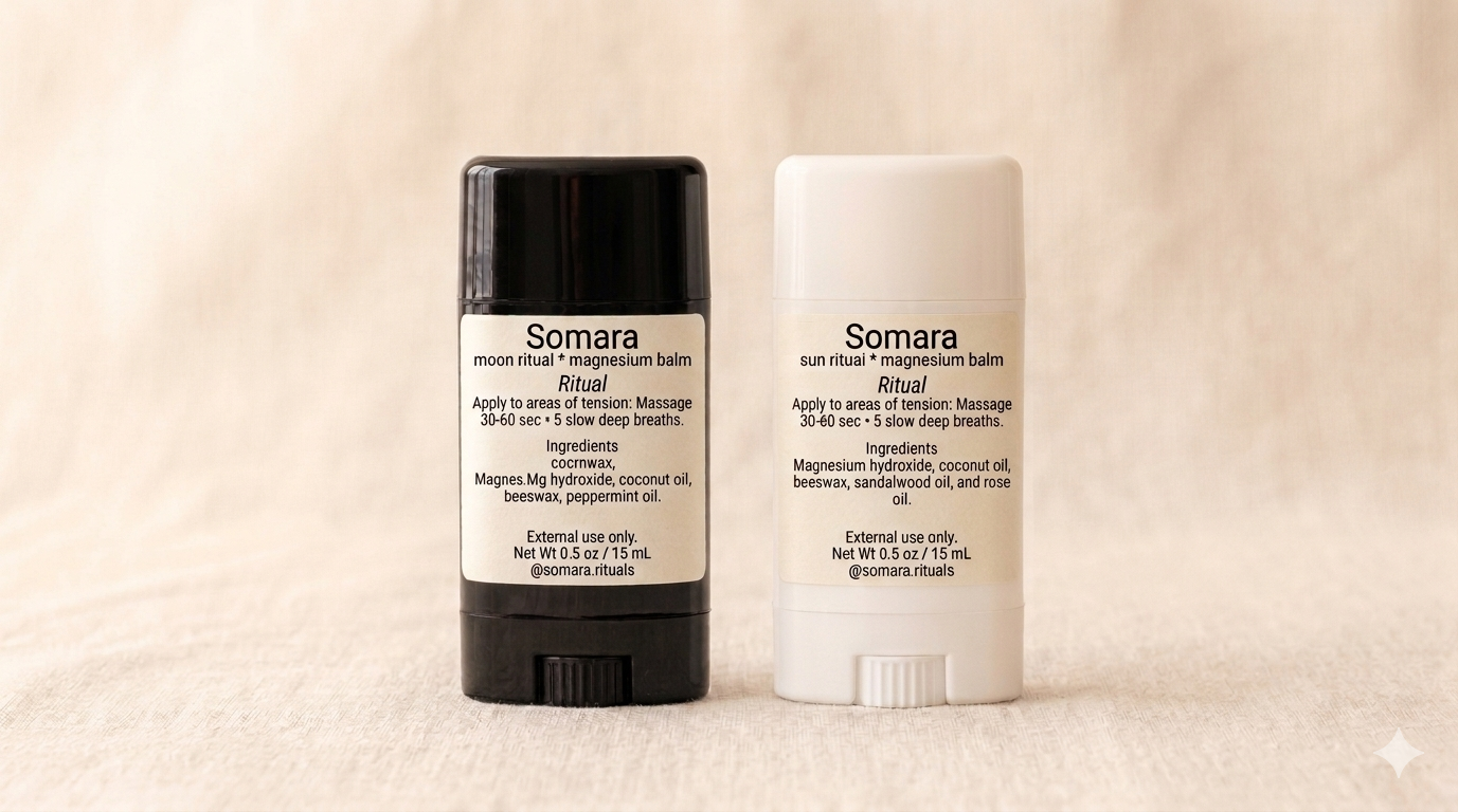 SOMARA Sun and Moon Ritual Set transdermal magnesium balms pair on natural background